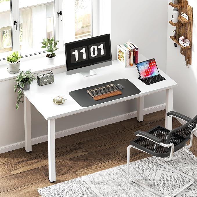 Need 47 Inch Computer Desk, Home Office Desk Gaming Writing Work Desk, Modern Simple Design, Large Legroom, Sturdy White Metal Frame, White Tabletop