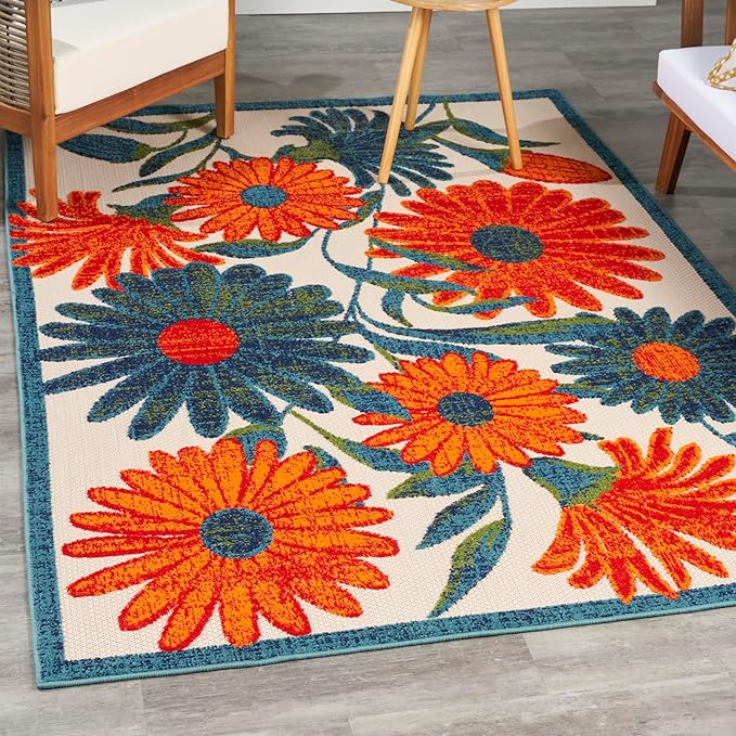 Nourison Home Aloha Ivory Multicolor 3'6" x 5'6" Area Rug - Easy Clean, Non Shedding, Bed Room, Living Room, Dining Room, Kitchen (4' x 6')