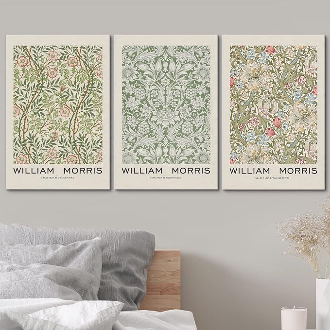 wall26 Canvas Print Wall Art Set William Morris Flower Pattern Tapestries Nature Floral Illustrations Fine Art Decorative Botanical Rustic for Living Room, Bedroom, Office - 24"x36" x 3 Panels