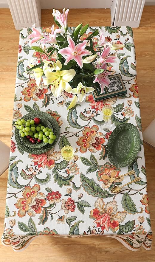 patdrea Designer Vintage Linen Rectangle Tablecloth,Provencal Rustic Floral Pattern Tablecloths,Decorative Table Cover Cloth for Kitchen,Dining Room,Tea Party,Home,Christmas,55"*87"