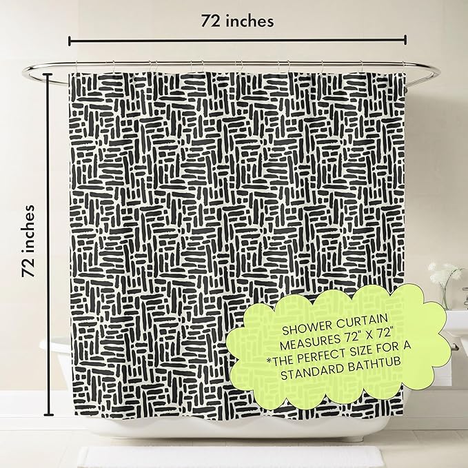 Modern Black and Ivory Brushstroke Print Shower Curtain - Abstract Minimalist Pattern - Neutral Design - Trendy Fabric Shower Curtain for Any Bathroom - 72x72 Inches (Brushstroke)