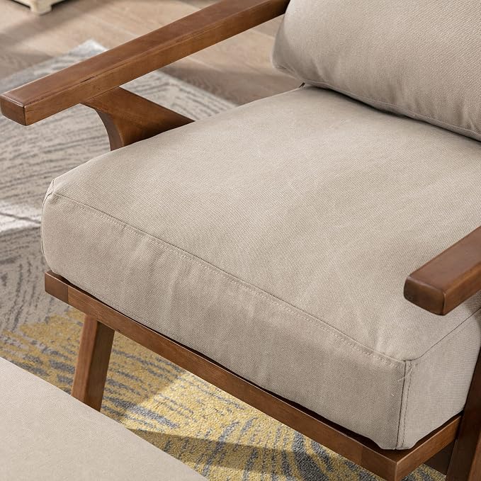 chairus Mid-Century Modern Accent Chairs Set of 2, Comfy Upholstered Lounge Armchairs with Removable Cushions & Solid Wood Frame, Reading Chairs for Living Room Bedroom Office, Beige Denim Fabric