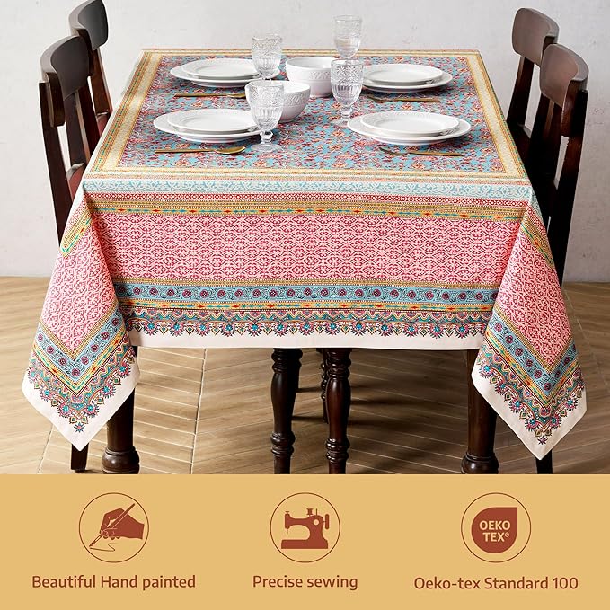 Maison d' Hermine Premium Table Cloth Rectangle Table 100% Combed Cotton 140 x 70 Inches Tablecloth Reusable Decorative for Dining Room, Farmhouse, Home, Party, Festive & Wedding - Lauris