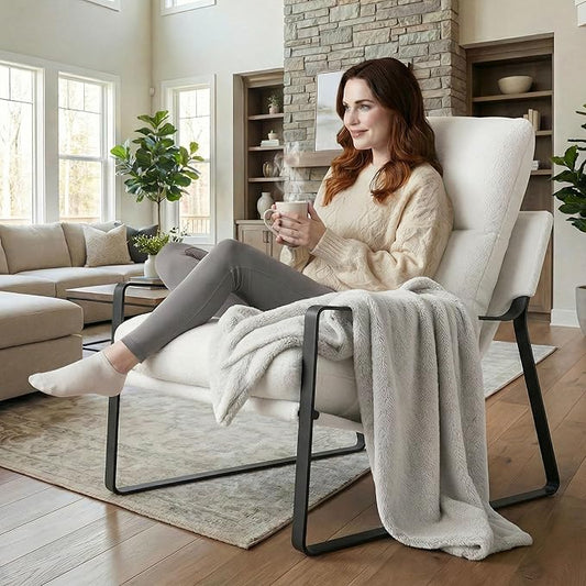 LukeAlon Modern Sherpa Accent Armchair, Upholstered Living Room Chair with Metal Base Thickened Cushion Single Sofa Chair Comfy Lounge Chair for Bedroom Living Room, White