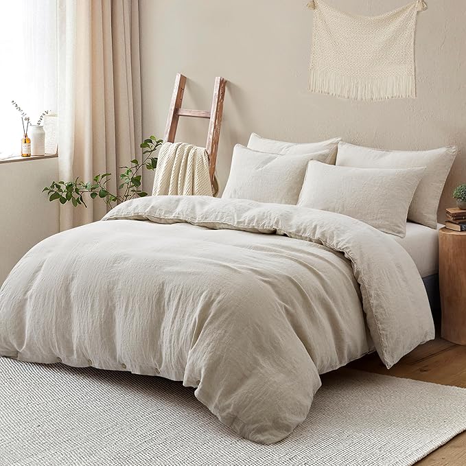 ATLINIA 100% Flax Linen Duvet Cover Set - Stone Washed Pure French Linen Organic Fabric for Farmhouse Comforter Boho Bedding Included 1 Duvet Cover 2 Pillow Shams(Natural, California King)