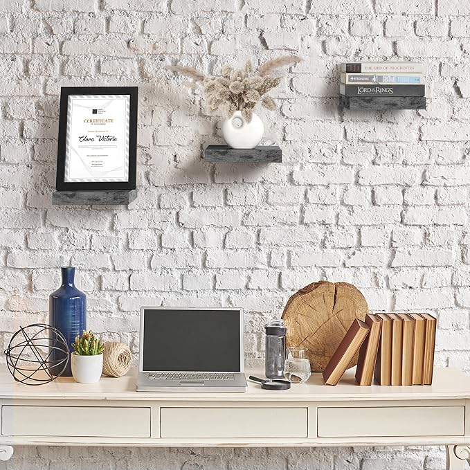 Sorbus 9X9 Inch Floating Shelves for Wall – Square Floating Shelf with Invisible Mounting Bracket for Kitchen, Bedroom, Living Room & Bathroom Decor – Rustic Showcase Wall Shelf (Grey, 3 Pack)