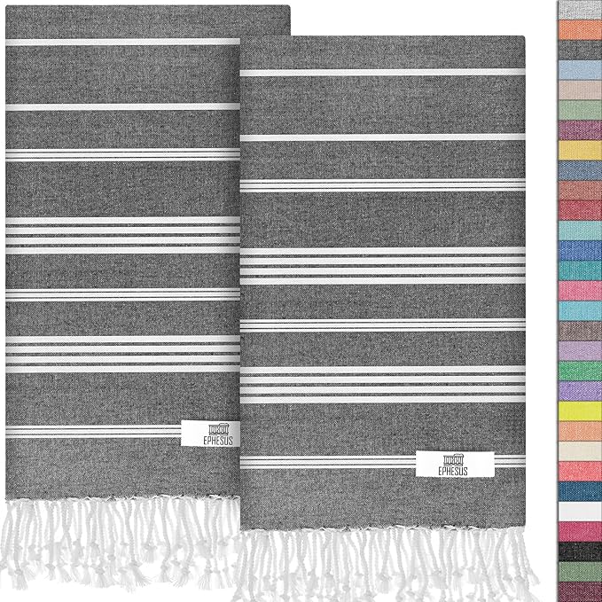 Hand Towels - Set of 2 | 18" x 30" - Decorative Turkish Hand Towel for Bathroom, Kitchen, Guest, Face, Hair, Tea, Dishcloth (Sultan, Anthracite)
