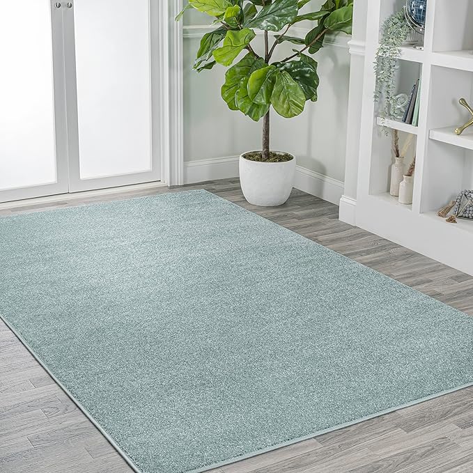 JONATHAN Y Haze Solid Low-Pile Aqua Blue Indoor Area Rug 4x6, Coastal,Bohemian,Minimalist,Classic, Easy-Cleaning for Living Room,Bedroom,Kitchen,Pet Friendly,Non-Shedding (SEU100S-4)