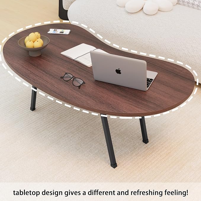 Folding Coffee Table,Mid Century Modern Coffee Table Irregular,Kidney Foldable Table,Small Farmhouse Coffee Tables Portable Table for Small Spaces,Living Room,Sofa,Bedroom Gallery,Easy Assembly,Walnut