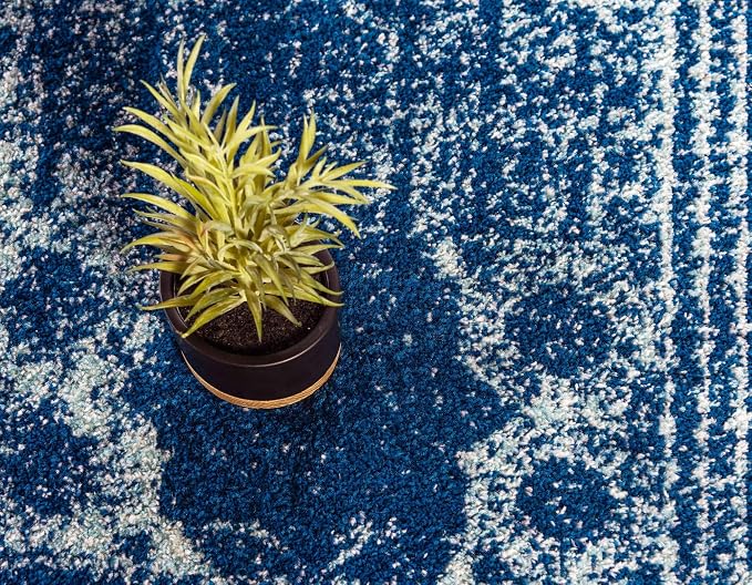 Unique Loom Bromley Collection Area Rug - Wells (2' x 6' 9" Runner, Navy Blue/ Ivory)