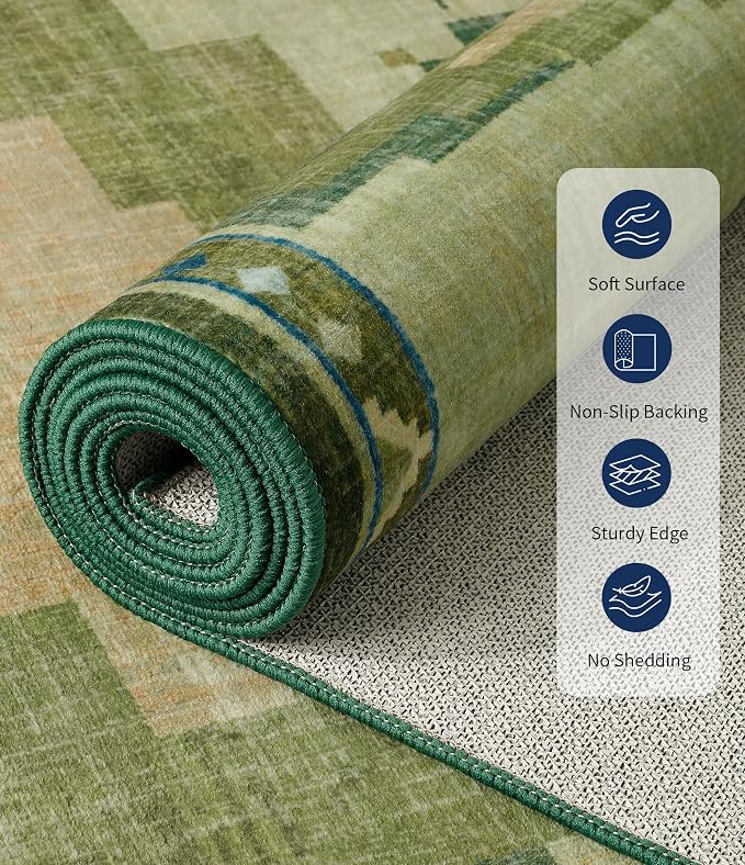 YIHOUSE Mid Century Modern Rugs for Living Room, Green Rug No-Slip Southwestern Area Rug 5x7 Washable Rugs for Bedroom, Dining Room