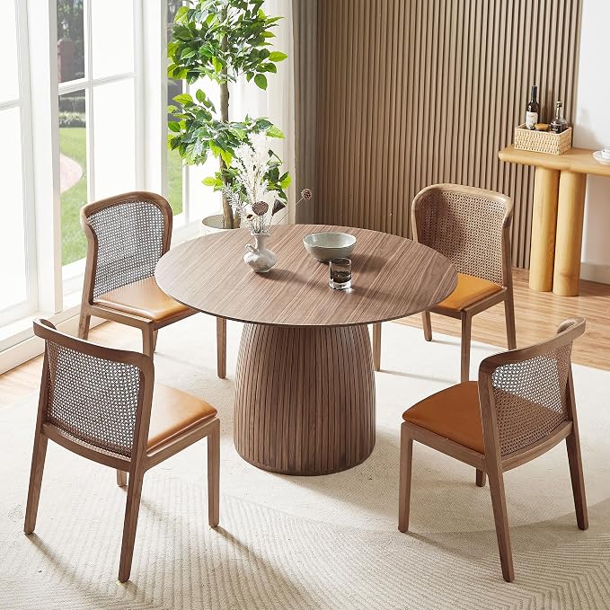 JUSTONE 47.2''Round Dining Table for 4,Modern Kitchen Table with Wooden Pedestal Base,Minimalist Elegant Dining Table for Living Room, Dining Room(φ47.2"x29.5"H, Walnut)