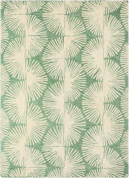 Nicole Miller New York Kendall Fluted Geo Handcrafted Area Rug, 100% Wool Rug, Green, 9'x12'