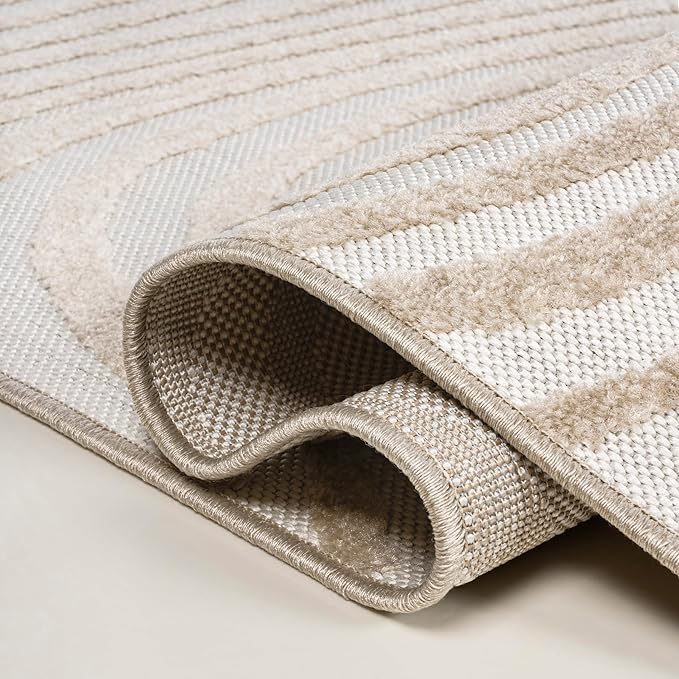 JONATHAN Y Maribo High-Low Abstract Striped Beige/Cream 5x8 Indoor/Outdoor Area Rug for Patio, Backyard, Living Room, Bedroom, Office, Hose-Washable (SCN103D-5)