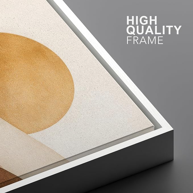 Woodrose Framed Canvas Print Wall Art Abstract Layered Landscape Sun and Waves Illustrations Modern Art Minimalist 3D Colorful Ultra for Living Room, Bedroom, Office - 16"x24" WHITE