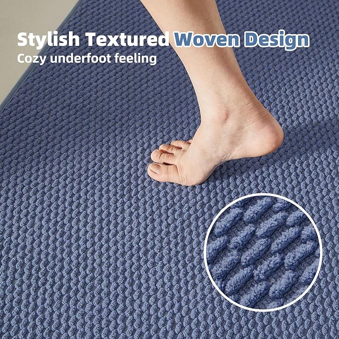 Large Bathroom Rugs Non Slip Washable Bath Rugs Super Absorbent Bathroom Rug Thin Quick Dry Low Pile Bath Mats, Denim Blue 36"x48"