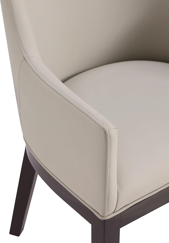 Manhattan Comfort Gansevoort Modern Faux Leather Dining Chair with Arms, Leatherette Upholstery on Solid Beech Wood Frame, Accent Furniture for Kitchen Table or Office, Set of 1, Stone Grey