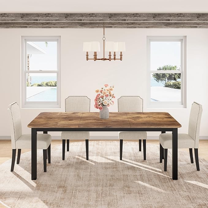 Garvee 78.7 Inch Industrial Dining Table for 6-8 People, Large Dinner Kitchen Tables with Sturdy Metal Frame, Multi-Use for Dining Room Living Room Indoor Restaurant Office Desk (Only Table)