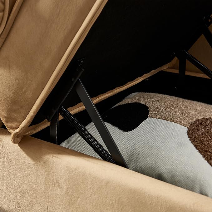 60.6''Velvet Chaise Lounge Indoor, Modern Velvet Lounge Chair with Left Armrest & Lumbar Pillow,Button Tufted Lounge Sofa with Storage for Bedroom, Living Room and Office，Khaki