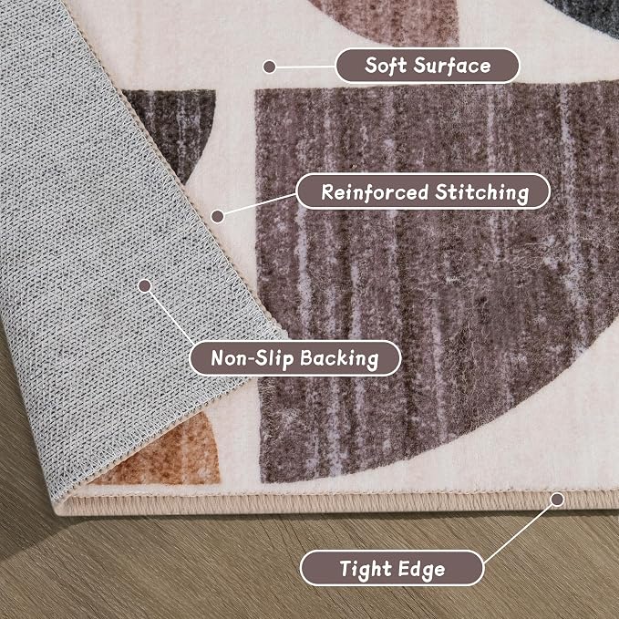 MUJOO Washable Rug 8x10,Large Area Rugs for Living Room Bedroom Dining Room,Boho Throw Floor Carpet Non Slip Soft Modern Abstract Brown