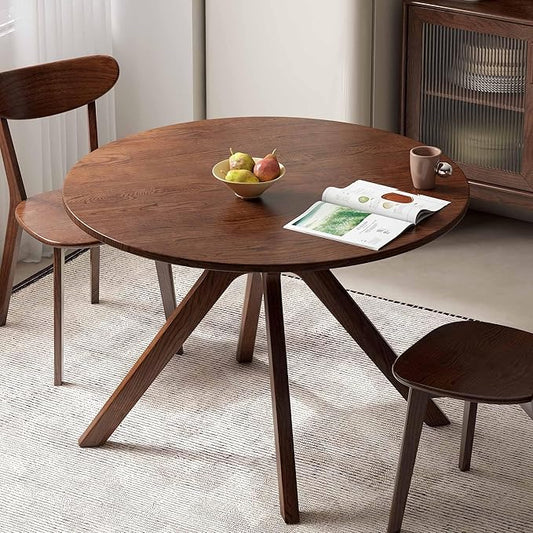 YESWOOD 43.3’’ Round Dining Table for 4, Solid Wood Oak Kitchen Table with Intersecting Pedestal Base, Farmhouse Wooden Kitchen Table, Circle Dinner Table for Dining Room, Living Room, Office, Walnut