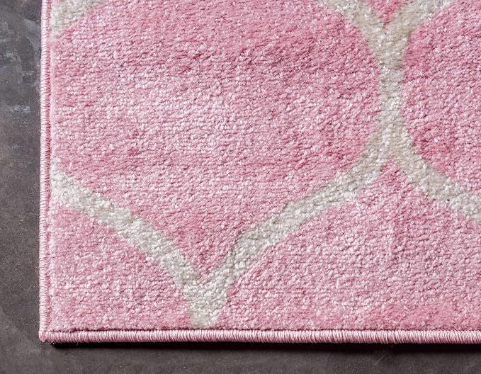 Unique Loom Trellis Frieze Collection Area Rug - Rounded (2' x 8' 8" Runner, Light Pink/ Ivory)
