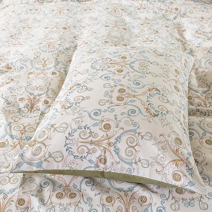 HoneiLife Duvet Dover Queen Size - 100% Cotton Comforter Cover Comfortable Duvet Cover Sets,Breathable Duvet Cover with Zipper Closure & Corner Ties,3-PC Luxurious Comforter Cover Sets, Nostalgia