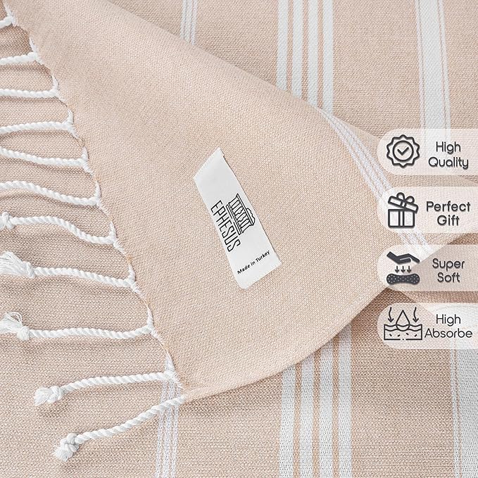 Hand Towels - Set of 2 | 18" x 30" - Decorative Turkish Hand Towel for Bathroom, Kitchen, Guest, Face, Hair, Tea, Dishcloth (Sultan, Beige)