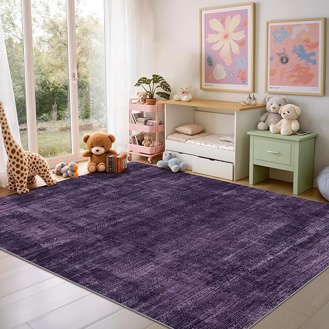 Kokia Abstract Area Rug Living Room 5x7 Washable Large Rug Bedroom Living Room Under Dining Table Soft Non Slip Stain Resistant Carpet Room Decor, Purple Rug, Oslo Dusty