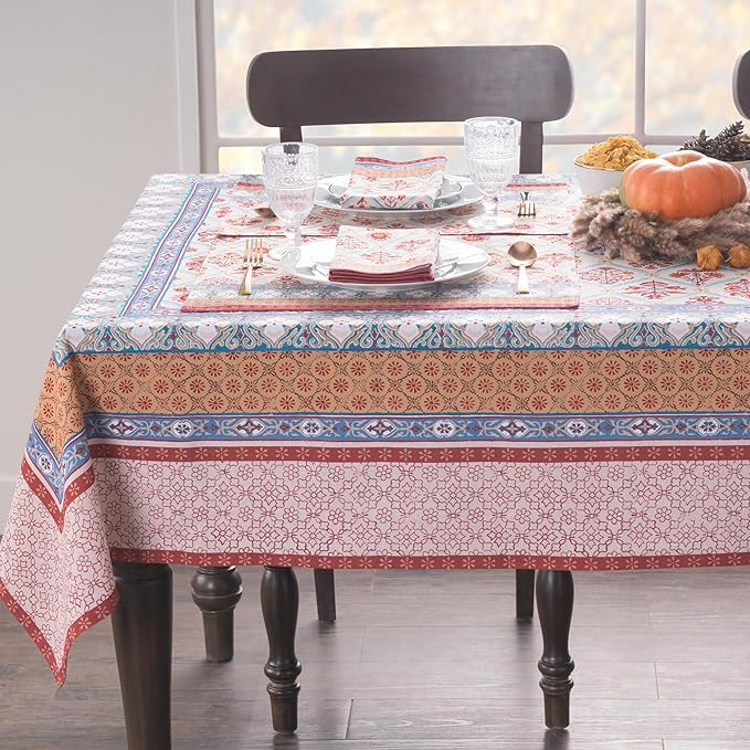 Maison d' Hermine Table Cloth Rectangle Table 100% Cotton 60 x 108 Inches Fall Tablecloth Reusable Everyday Use for Thanksgiving Christmas Decorations Dining Farmhouse Party (Romane)