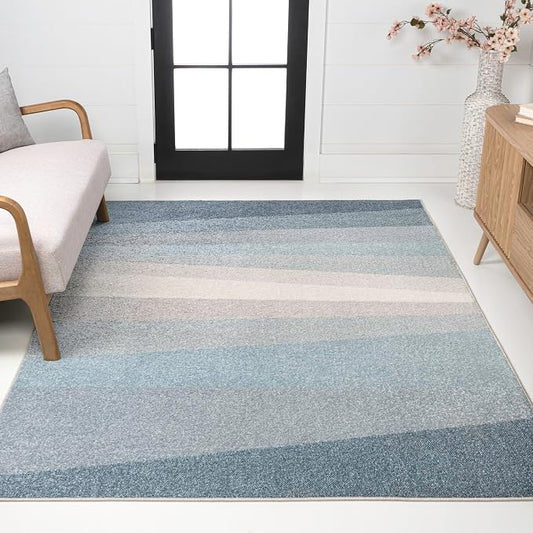 JONATHAN Y Prism Geometric Striped Indoor Area Rug 3x5, Blue/Cream/Gray, Modern, Coastal, Easy-Cleaning for Living Room, Bedroom, Kitchen, Pet Friendly, Non-Shedding (DZC101D-3)