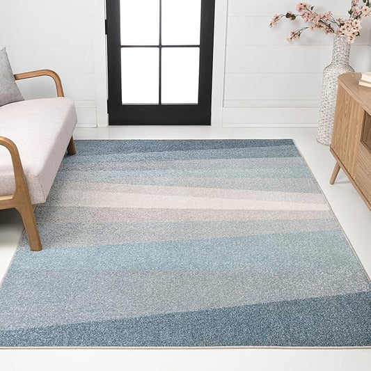 JONATHAN Y Prism Geometric Striped Indoor Area Rug 8x10, Blue/Cream/Gray, Modern, Coastal, Easy-Cleaning for Living Room, Bedroom, Kitchen, Pet Friendly, Non-Shedding (DZC101D-8)