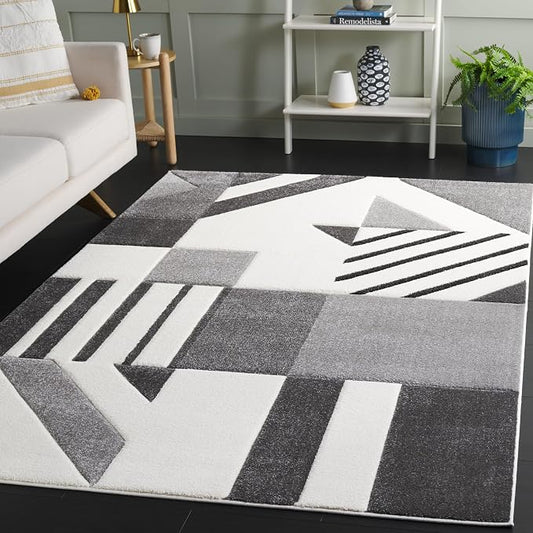 SAFAVIEH Hollywood Collection Accent Rug - 2'7" x 5', Ivory & Grey, Mid-Century Modern Design, Non-Shedding & Easy Care, Ideal for High Traffic Areas in Living Room, Bedroom, Dining (HLW709F-3)