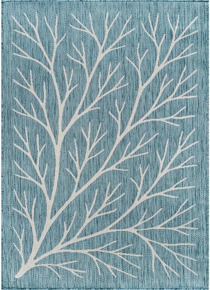 Washable Indoor Outdoor Rug 6x9 Modern Area Rugs Branch Pattern Non Shedding Waterproof Easy Clean Patio Deck Porch Living Room Bedroom Garden RV (6 X 9 Aqua)