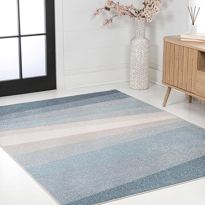 JONATHAN Y Prism Geometric Striped Indoor Area Rug 8x10, Blue/Cream/Gray, Modern, Coastal, Easy-Cleaning for Living Room, Bedroom, Kitchen, Pet Friendly, Non-Shedding (DZC101D-8)
