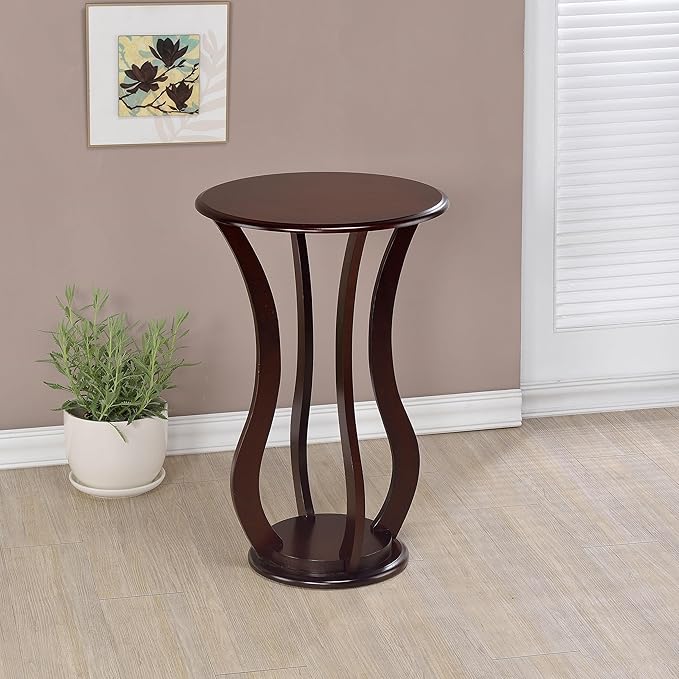 Coaster Home Furnishings - Elton - Wood - Round Plant Stand with Faux Marble Top, Curved Wooden Legs, Built-in Shelf Base and Traditional Style - Living Room - Cherry - 900934