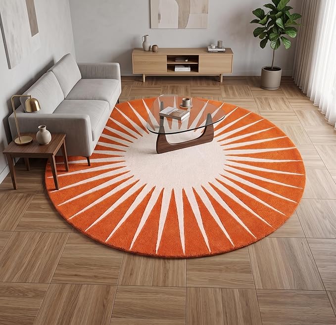 Restoration and Renovation Modern Round Area Rug – Hand-Tufted with 100% NZ Wool, Thick & Soft Circular Carpet for Living Room, Bedroom & Dining Room Decor (Orange, 3' Round)