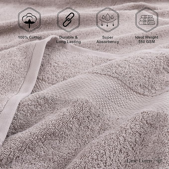 LANE LINEN 100% Mercerized Cotton Bath Sheets Set of 4 (35"x66") - Premium Quality Ring Spun Tech, Eco Friendly Extra Large Towel Sets - Oeko-TEX Certified, Daily Use Bathroom Towels - Platinum