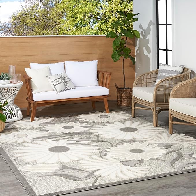 Nourison Home Aloha Beige 9' x 12' Area Rug - Easy Clean, Non Shedding, Bed Room, Living Room, Dining Room, Kitchen (9' x 12')