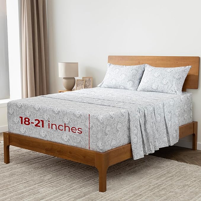 Mellanni Extra Deep Full Sheets - 4 PC Iconic Collection Bedding - Hotel Luxury, Ultra Soft, Cooling Bed Sheets - Wrinkle, Fade, Stain Resistant (Full, Paisley Gray)