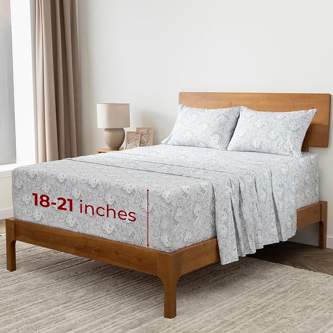 Mellanni Extra Deep Queen Sheets - 4 PC Iconic Collection Bedding - Hotel Luxury, Ultra Soft, Cooling Bed Sheets - Wrinkle, Fade, Stain Resistant (Queen, Paisley Gray)
