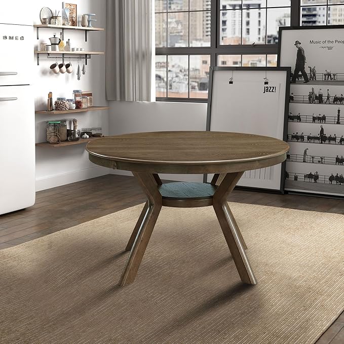 JUSTONE 47.2''Round Dining Table for 4,Modern Kitchen Table Wooden Trestle Pedestal Base,Minimalist Elegant Dining Table for Living Room, Dining Room,Small Space(φ47.2"x29.9"H,Oak)