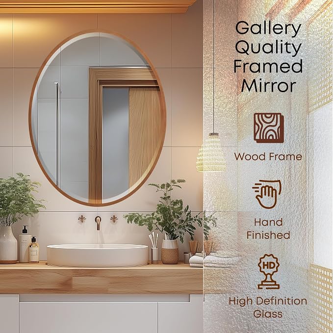 OVALCREST - Oval Wooden Beveled Wall Mirror for Home Decor, Bathroom, Vanity, Bedroom, Living Room, Hallway - London Style (Gold Spray) 41.1 x 31.1