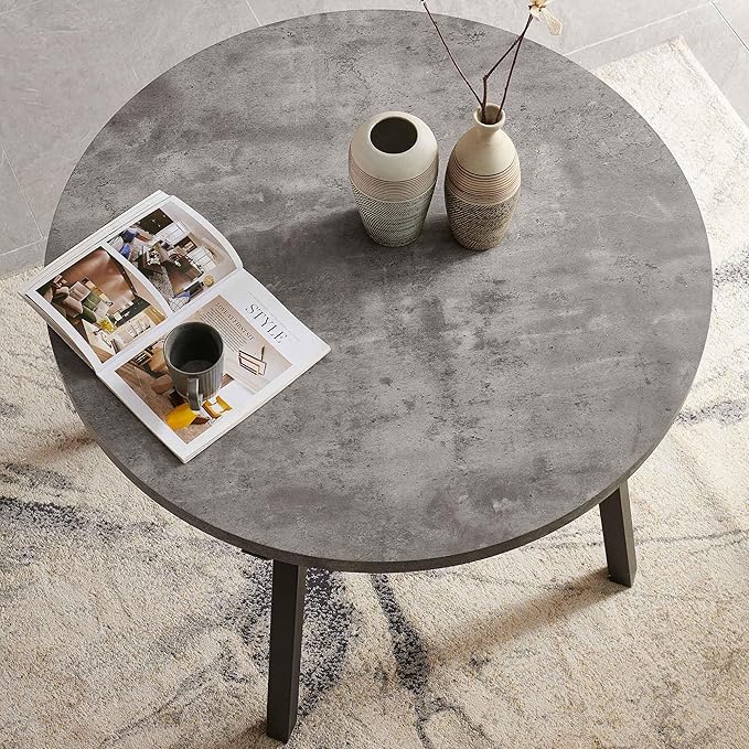 NORDICANA 4-Person Round Dining Table Set for Small Spaces, Industrial Style 37.4 Dia Grey Engineered Wood Kitchen Table with Faux Leather Dining Side Chairs, Brown