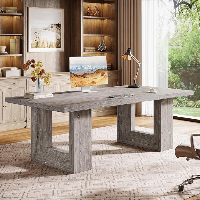 Tribesigns 62.99" Home Office Desk, Large Farmhouse Executive Desk, Computer Table for Office, Conference Room (Grey)