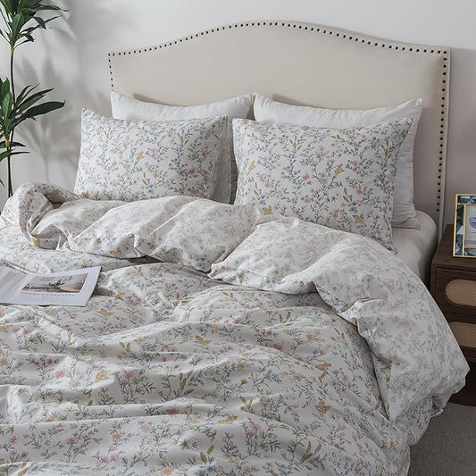 HoneiLife Wildflower Duvet Cover King - 100% Cotton Comforter Cover Sets, 3-PC Soft & Breathable Floral Duvet Cover Sets, Botanical Duvet Cover with Zipper Closure & Corner Ties, Lively Spring
