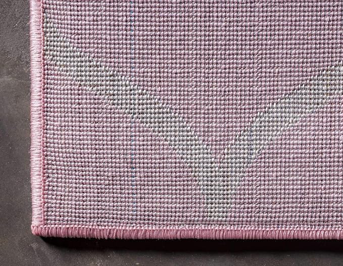 Unique Loom Trellis Frieze Collection Area Rug - Rounded (2' x 8' 8" Runner, Light Pink/ Ivory)