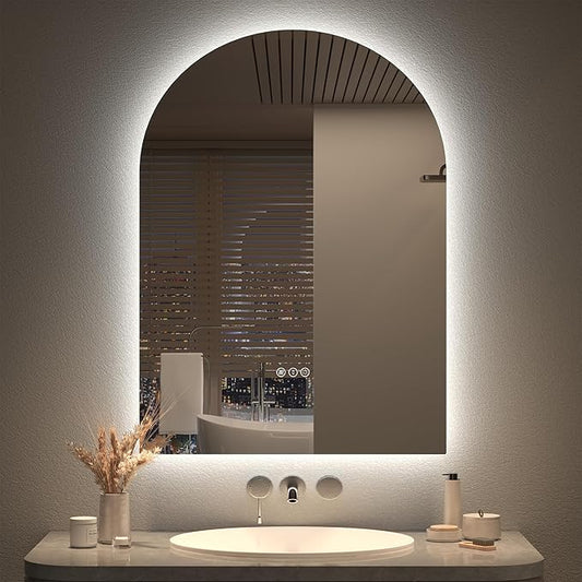 22x30 Arched LED Mirror for Bathroom, Arched Lighted Vanity Mirror, Dimmable, Backlit, Shatter-Proof, Anti-Fog, 3 Colors, Memory, ETL Listed