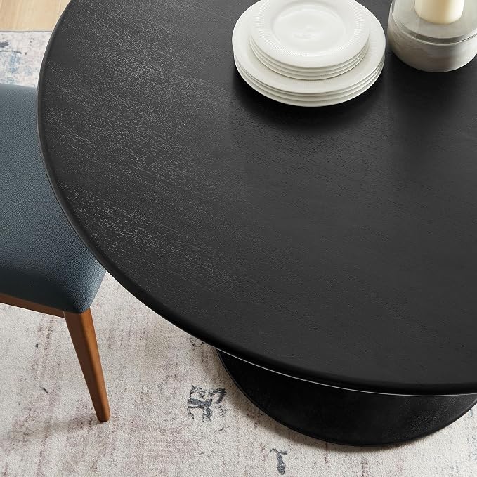 Modway Lippa 48 Inch Round Wood Dining Table in Black – Solid Mango Wood Tabletop with Pedestal Base - Mid Century Modern Dining Room Furniture - Kitchen Table for 4-6 Person