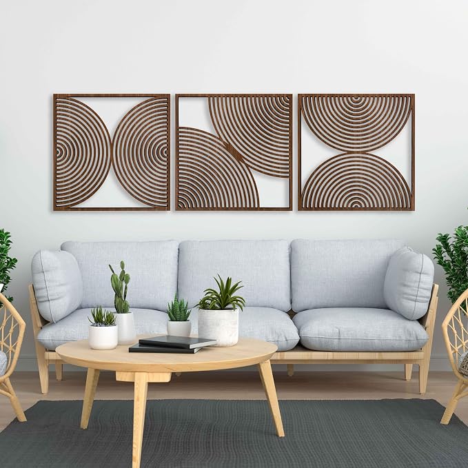 Ent Wood Art Mid Century Modern Wall Art Boho, Set of 3 Wooden Mid Century Wall Art, Wood Home Gift